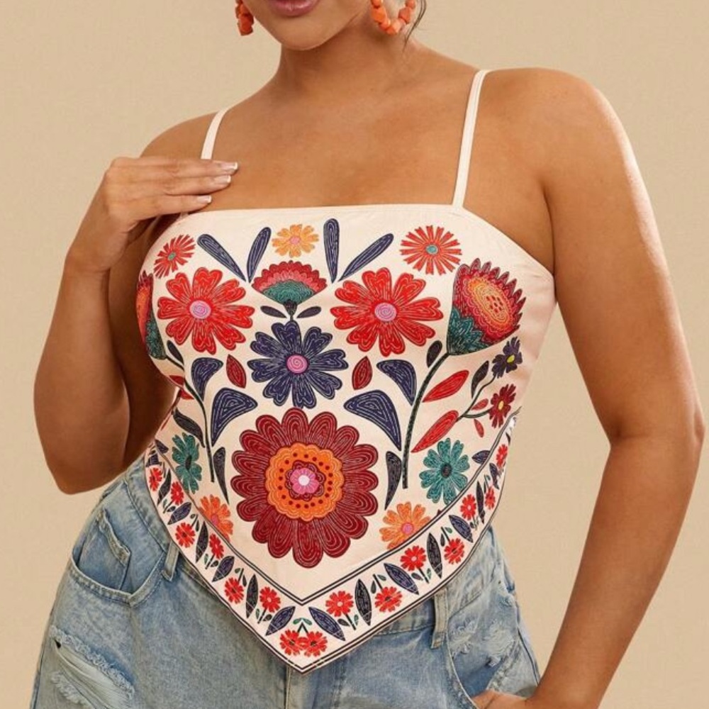 Boho Floral Print Cropped Women's Top